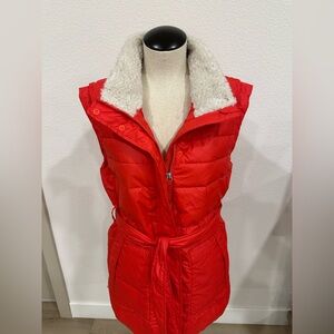 Hunter Red Quilted Vest with Shearling Collar